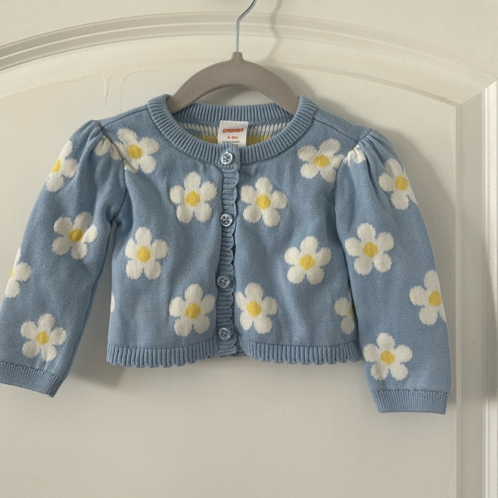 Gymboree Baby Girls Daisy Scalloped Cardigan, Blue, 6/9 Months